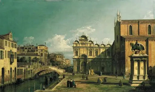 Campo Santi Giovanni e Paolo, Venedig, med den västra änden av kyrkan och Scuola di San Marco - Canaletto