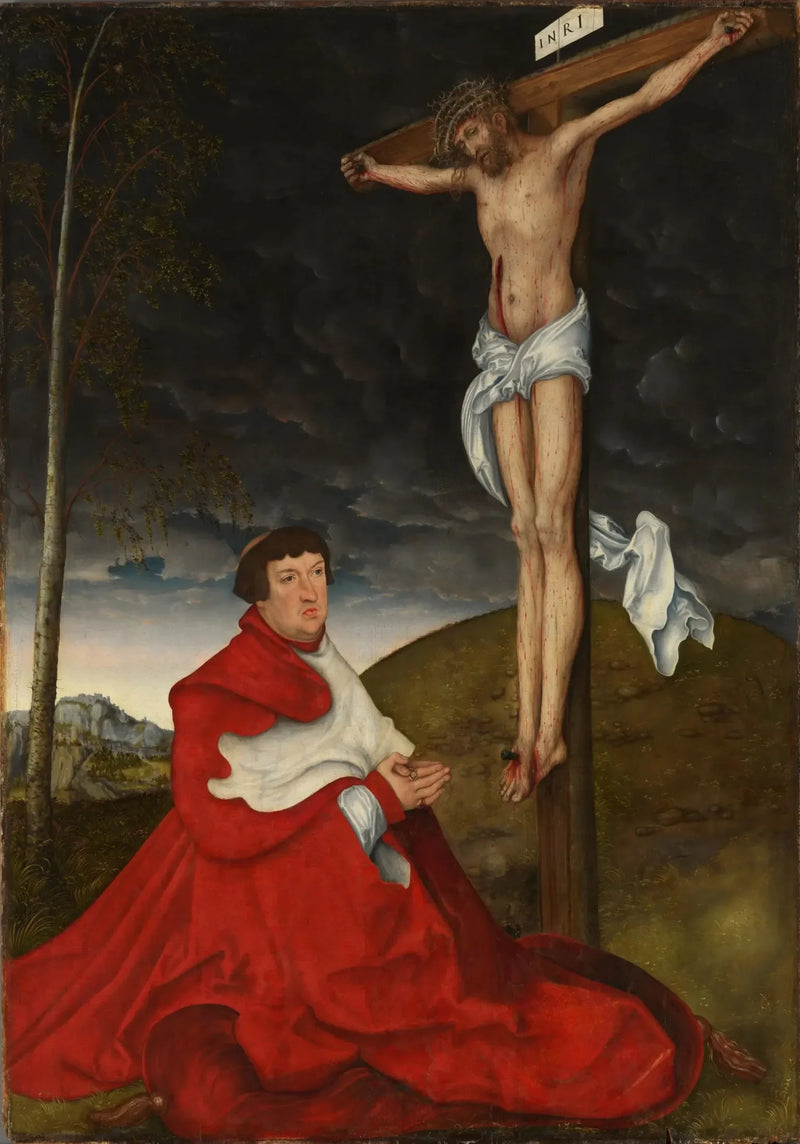 Cardinal Albrecht von Brandenbourg framför Korsfästelsen - Lucas Cranach den äldre