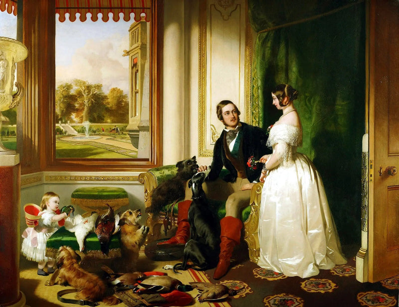 Windsor slott i modern tid; drottning Victoria, prins Albert och Victoria, prinsessa av kungahuset - Edwin Henry Landseer