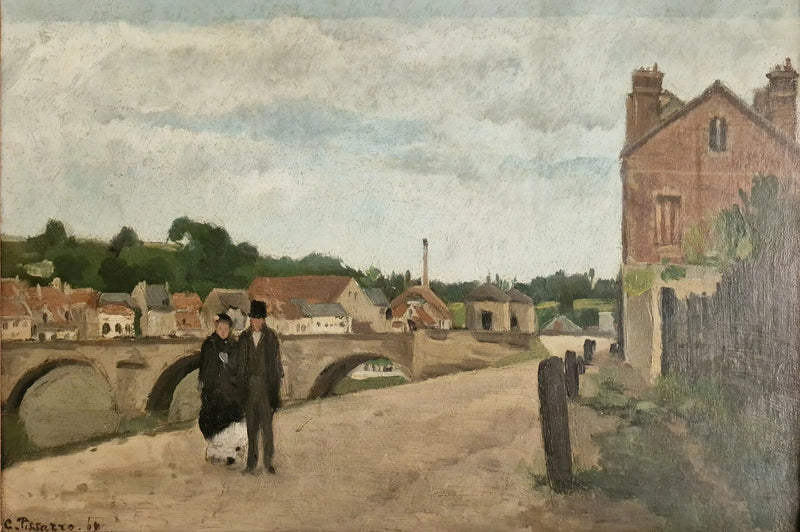 Vägen till slussen och bron i Pontoise - Camille Pissarro