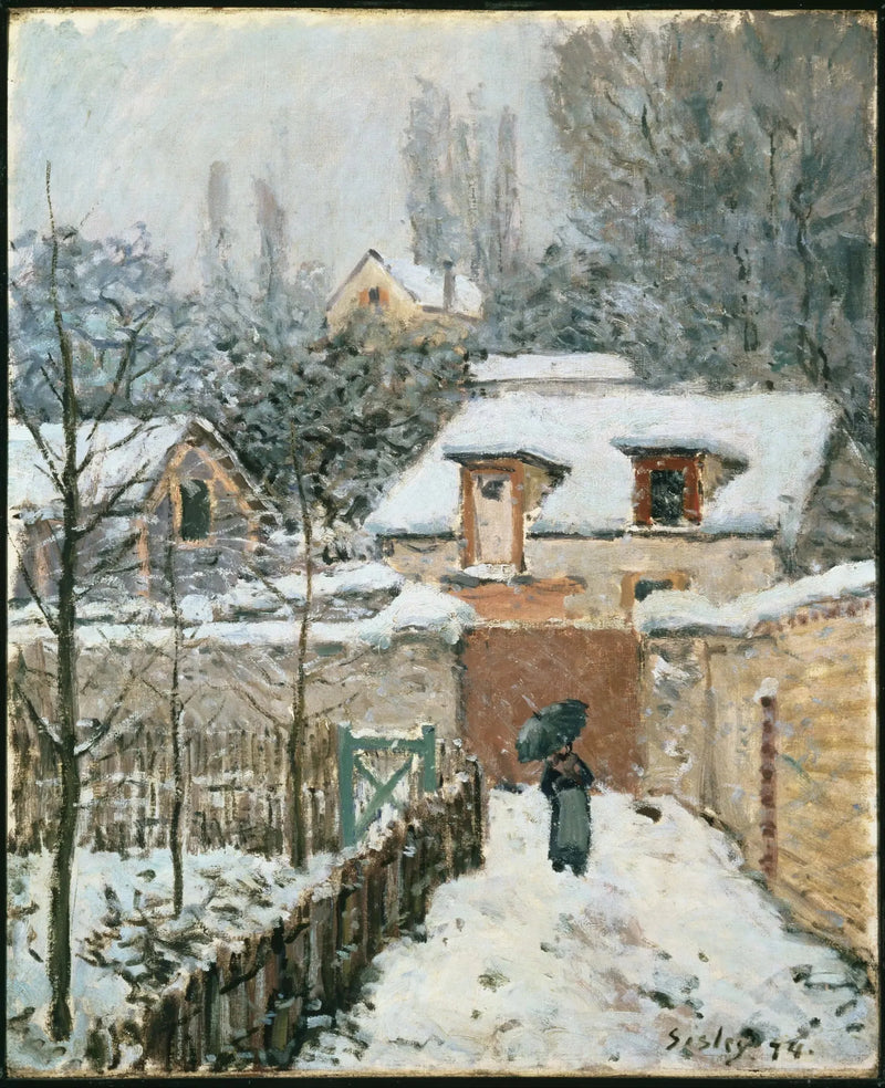 Vägen till Étarché under snön i Louveciennes - Alfred Sisley