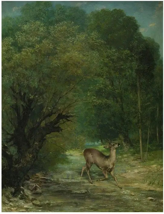 Rådjuret jagat med lyssningar, vår - Gustave Courbet