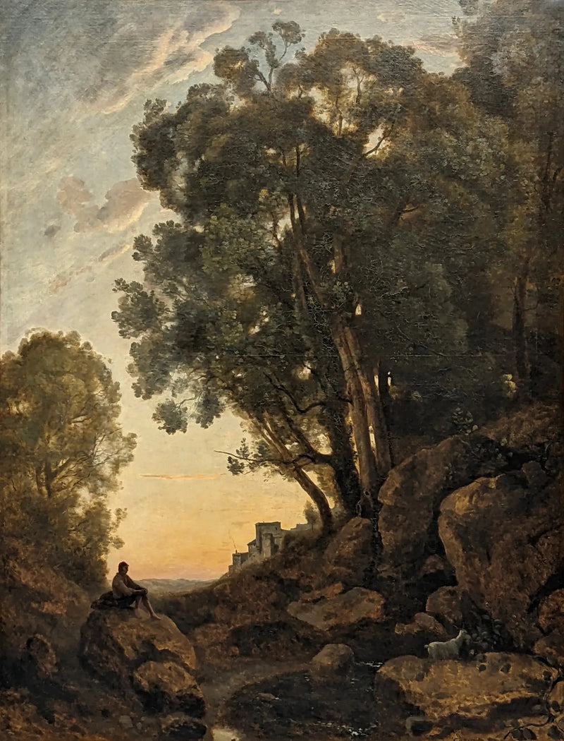Den italienska fårhunden. Solnedgångseffekt - Jean-Baptiste Camille Corot