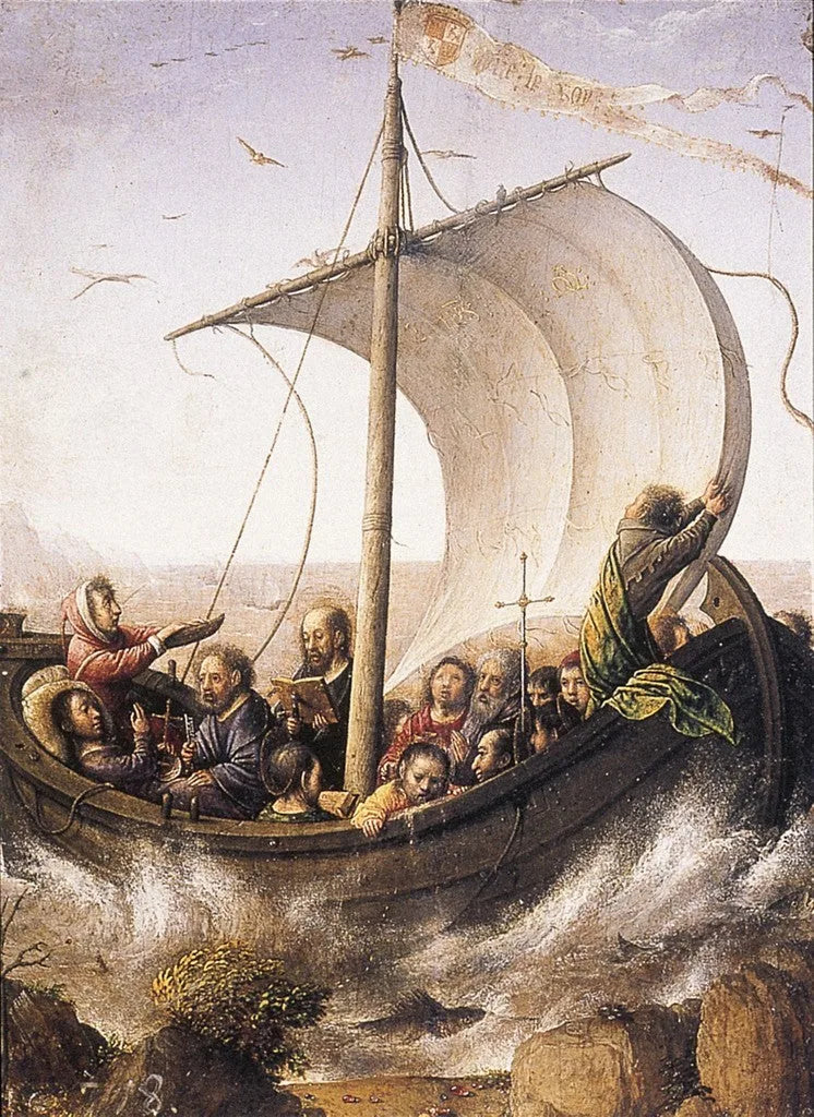 Den lugnande Kristus som stillar stormen på Tiberias sjö - Juan de Flandes