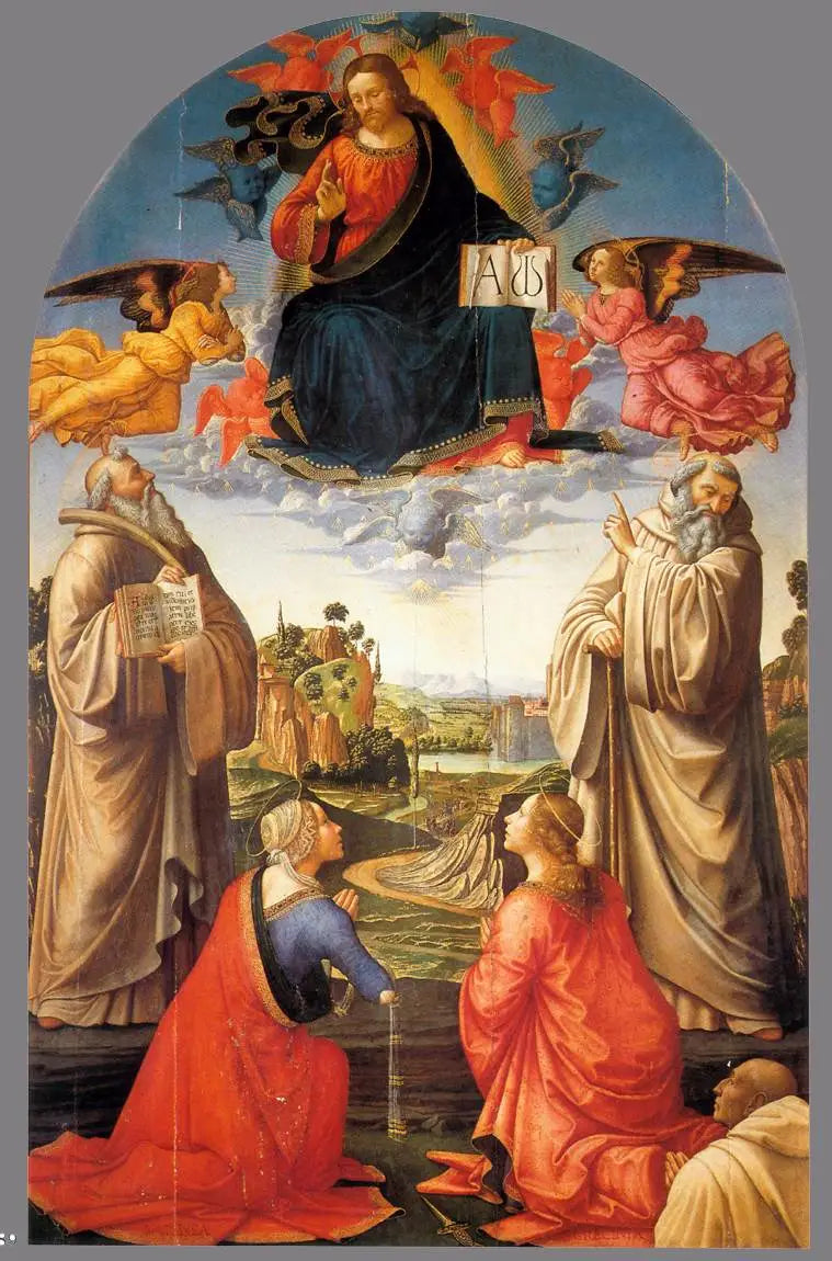 Kristus i himlen med fyra helgon och en donator - Domenico Ghirlandaio