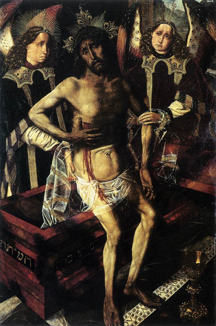 Kristus i gravkammaren stödd av två änglar - Bartolomé Bermejo