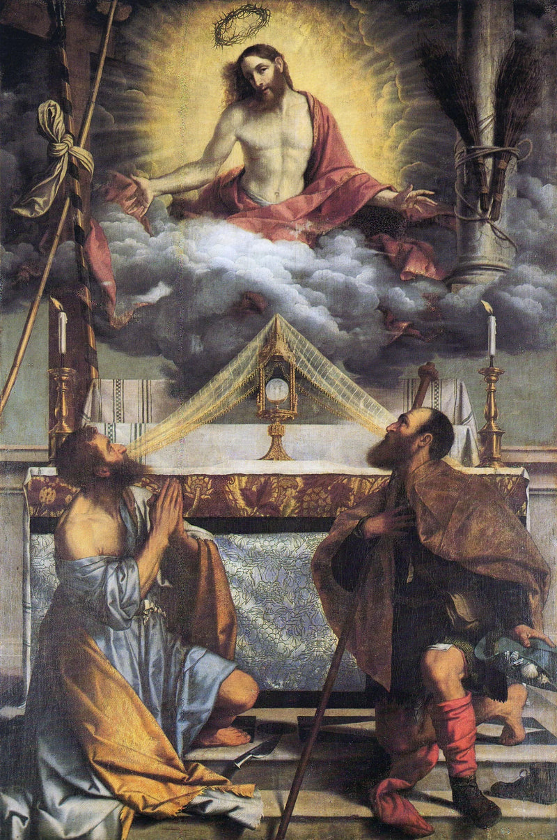 Kristus med eukaristin och helgonen Barthélemy och Roch - Alessandro Bonvicino