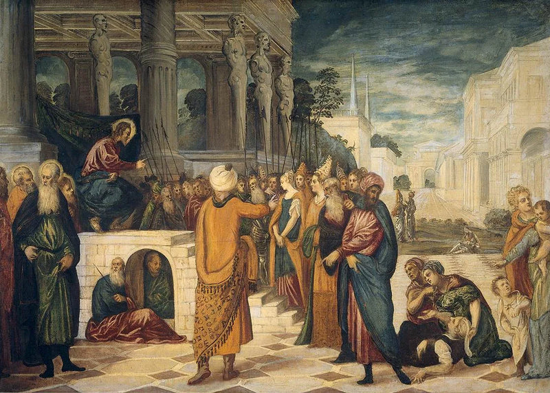 Kristus med den adulterande kvinnan - Jacopo Tintoretto