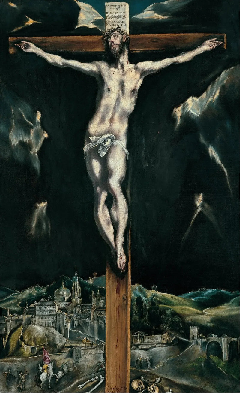 Den korsfäste Kristus med Toledo i bakgrunden - El Greco