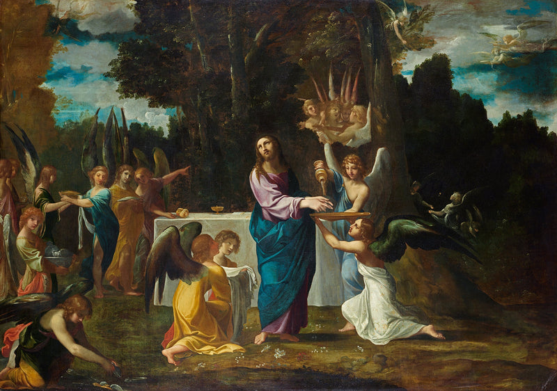 Kristus i öknen, serverad av änglar - Ludovico Carracci