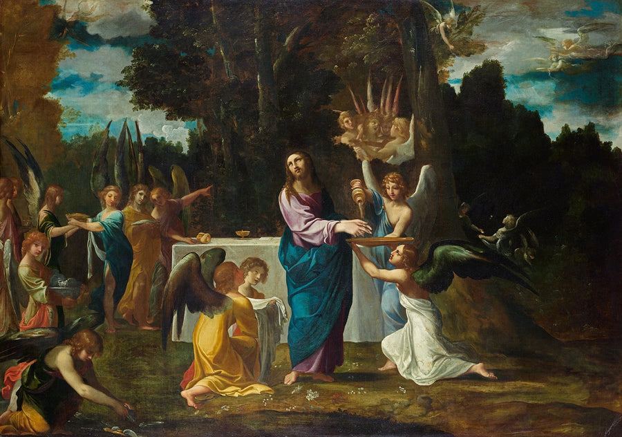 Kristus i öknen, serverad av änglar - Ludovico Carracci