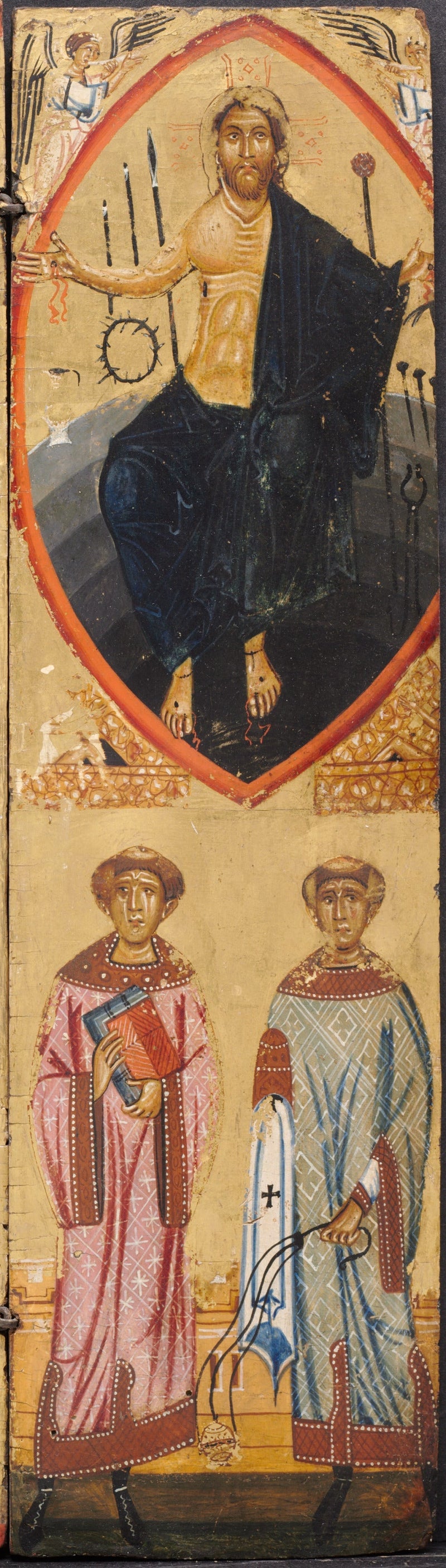 Kristus i mandorla, med passionsinstrumenten, med helige Stefan och helige Laurent under - Berlinghiero Berlinghieri