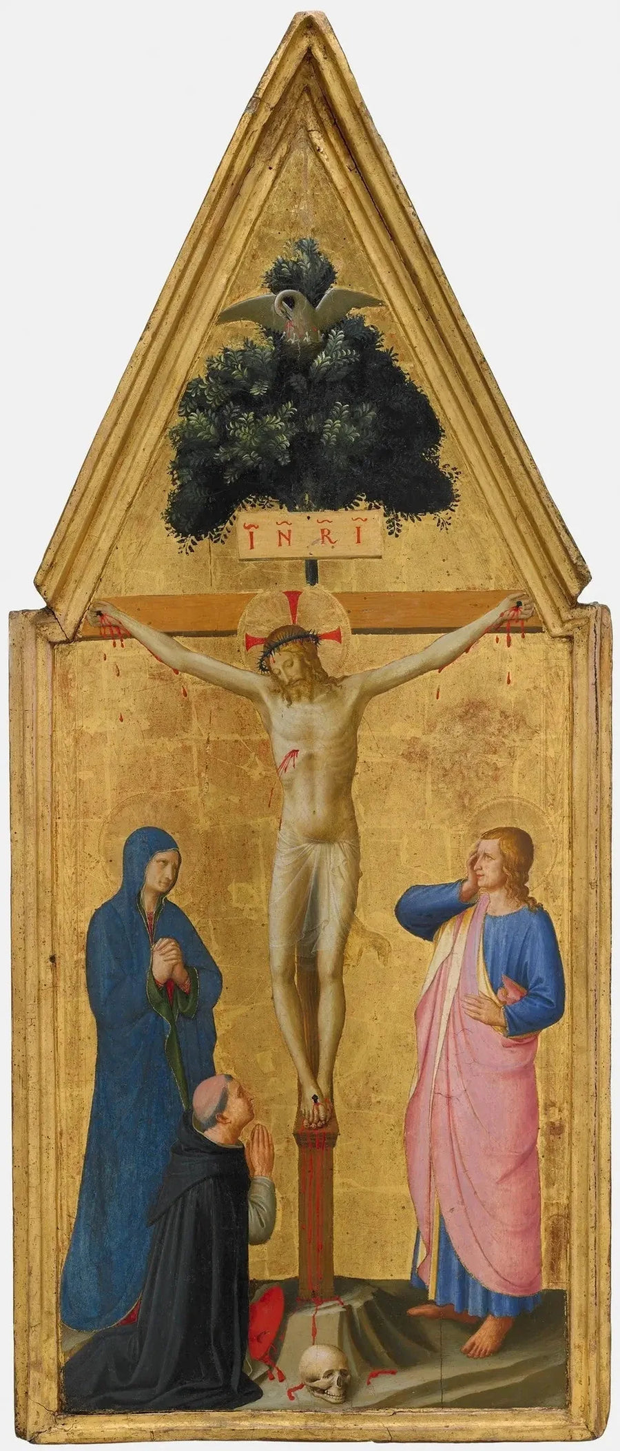 Kristus på korset, Jungfru Maria, evangelisten Johannes och kardinal Torquemada - Fra Angelico