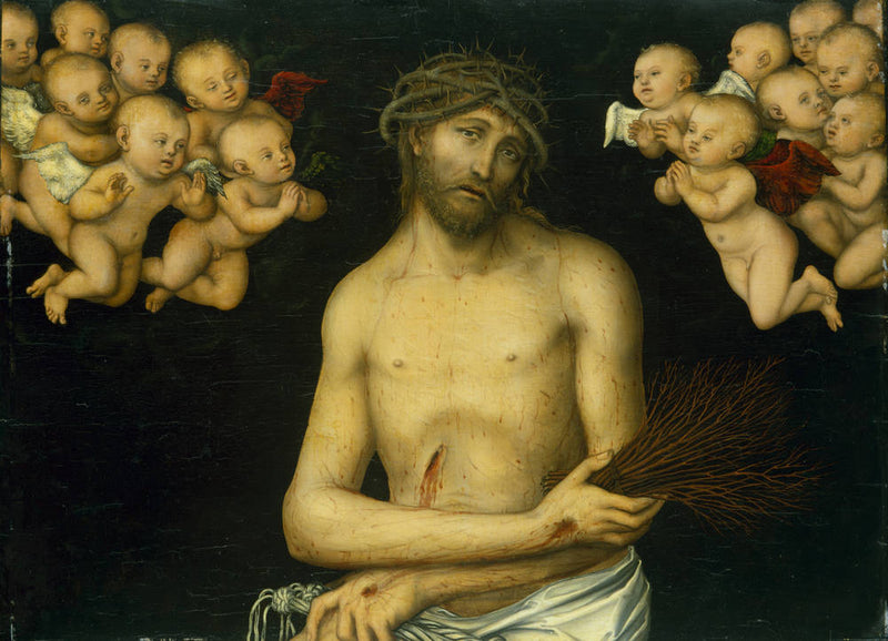 Kristus som en smärtans man omgiven av änglar - Lucas Cranach den äldre