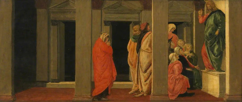 Kristus som undervisar (predella, panel ett) - Sandro Botticelli