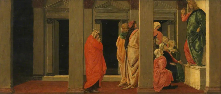 Kristus som undervisar (predella, panel ett) - Sandro Botticelli