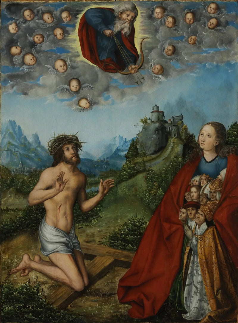 Kristus och Jungfrun som förbönar för mänskligheten inför Gud Fadern - Lucas Cranach den äldre