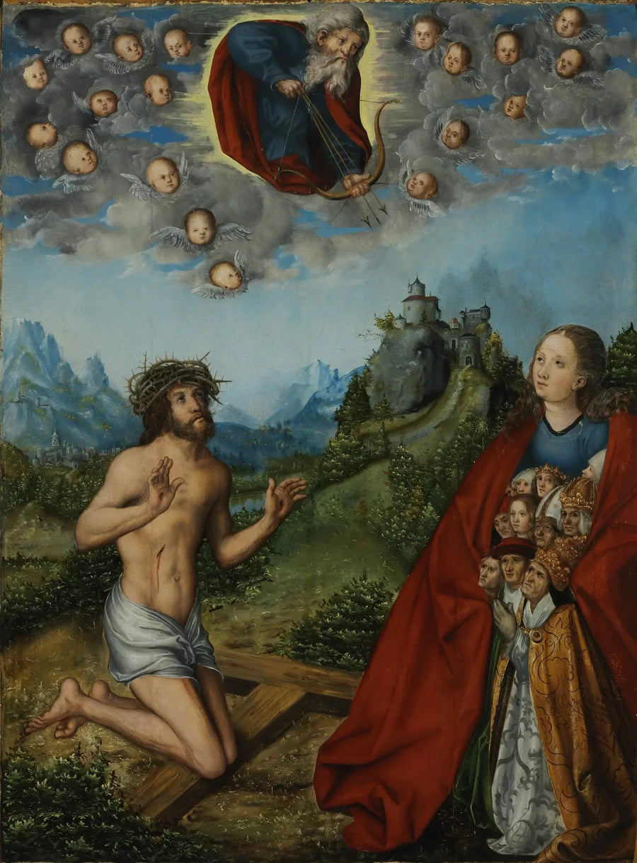 Kristus och Jungfrun som förbönar för mänskligheten inför Gud Fadern - Lucas Cranach den äldre
