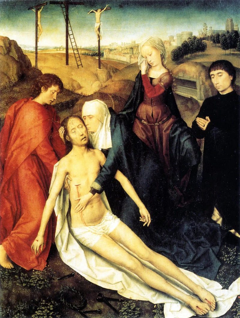 Den döende Kristus gråten av sin Moder, Sankt Johannes och - Hans Memling