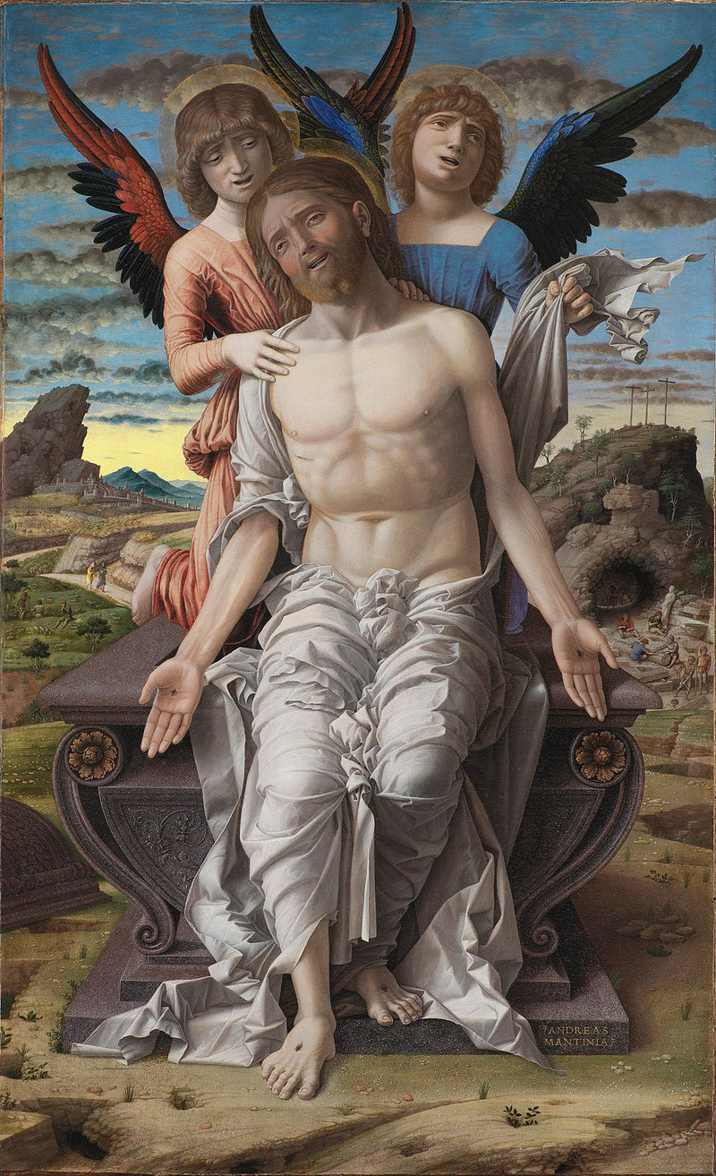 Den döde Kristus stödd av två änglar - Andrea Mantegna