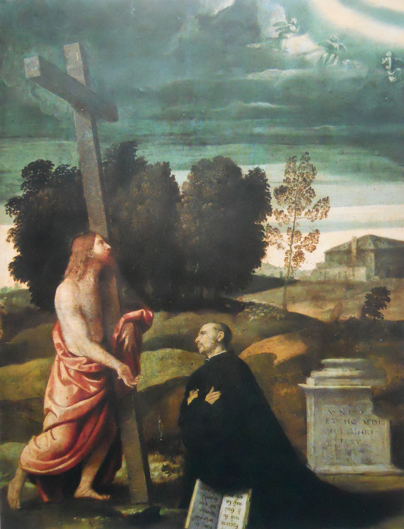 Kristus som bär korset framför en knäböjande figur - Alessandro Bonvicino