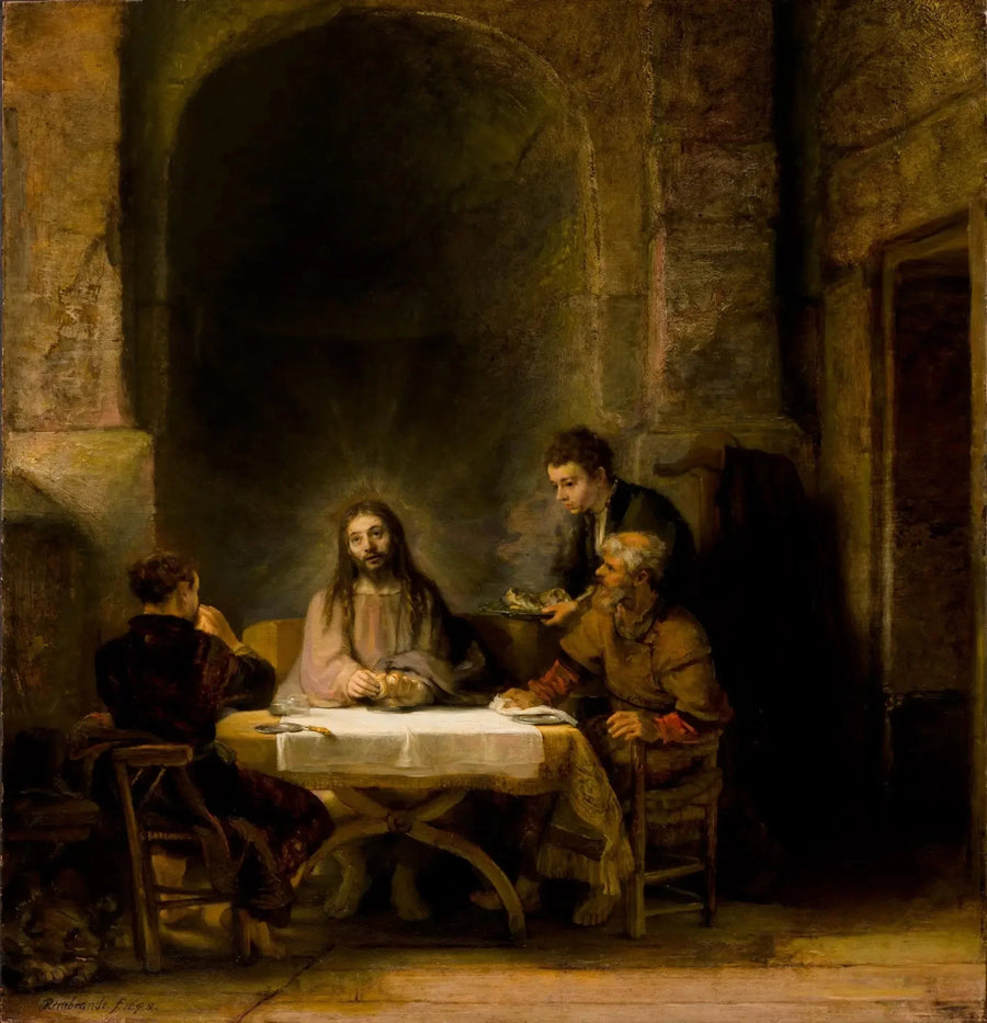 Kristus som uppenbarar sig för pilgrimerna i Emmaus - Rembrandt