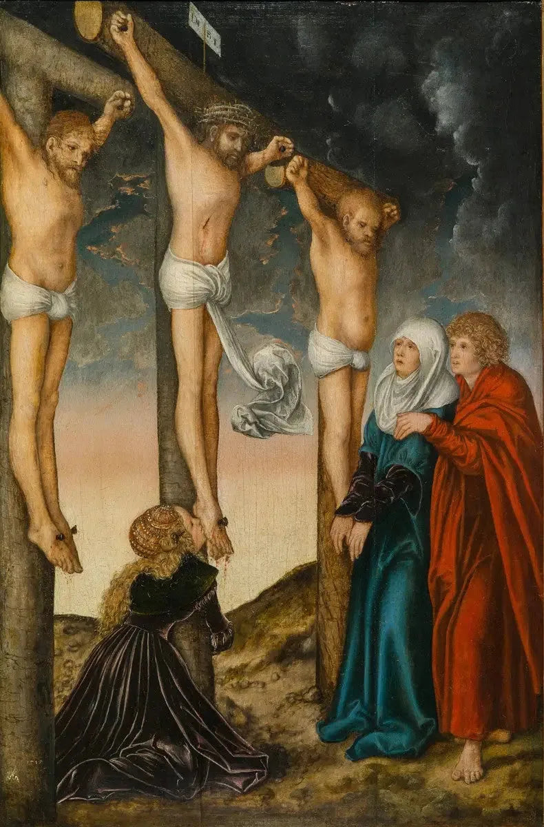 Kristus på korset mellan de två rövarna - Lucas Cranach den äldre