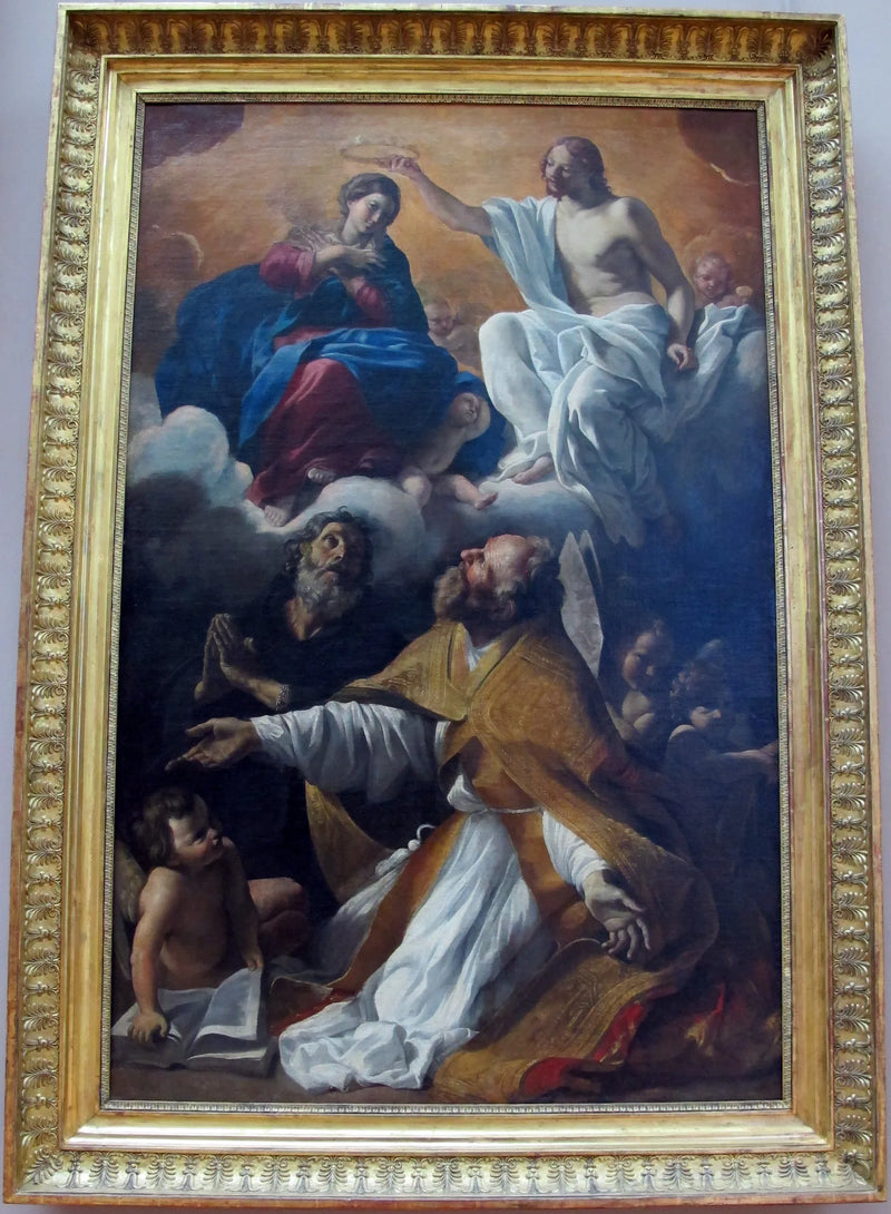 Virkningen av Jungfru Marias kröning med helgon Augustinus och helgon Guillaume av Aquitaine - Giovanni Lanfranco