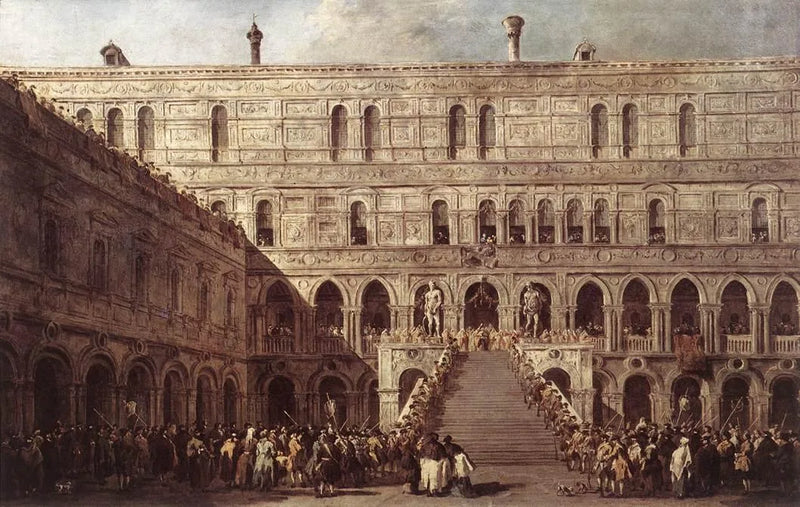 Venetsias doges kröning på jättarnas trappa i ducalpalatset - Francesco Guardi