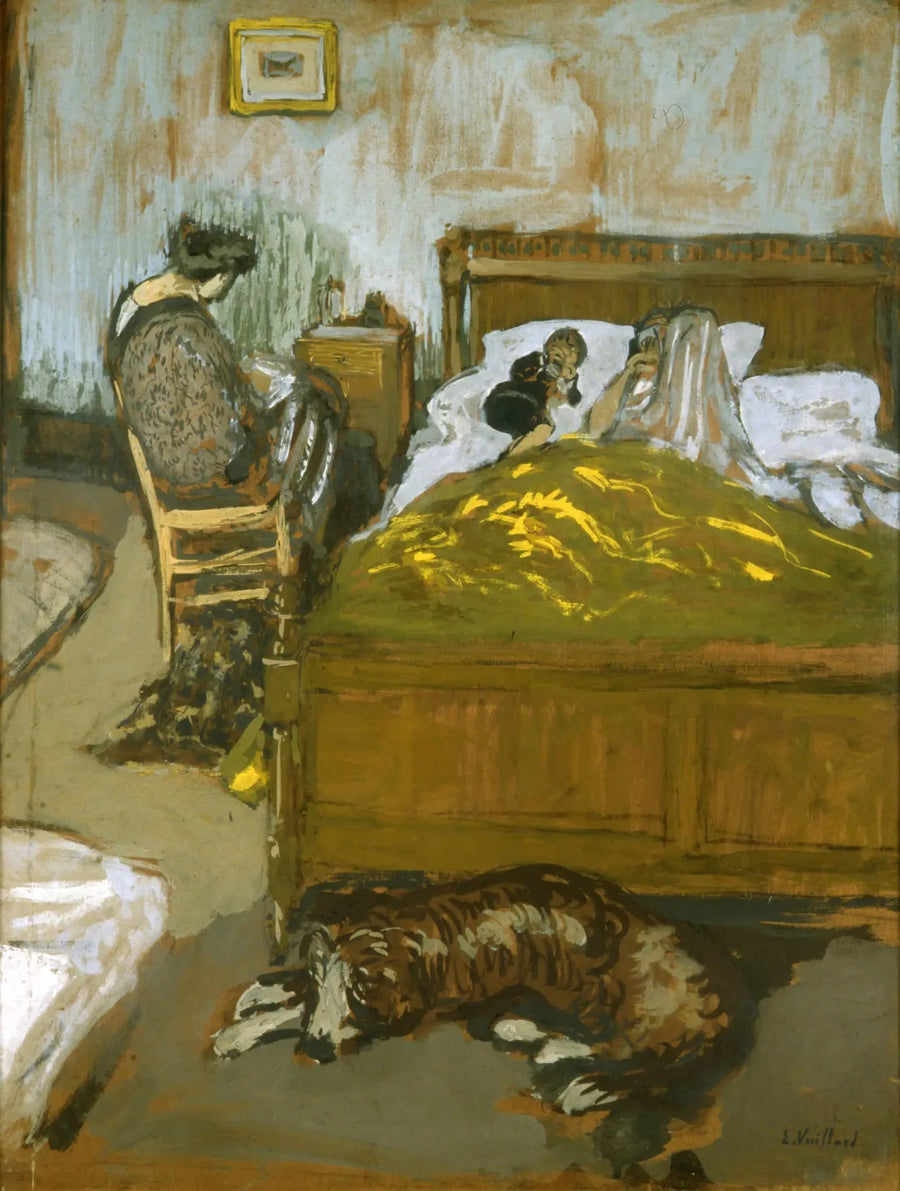 Den gula sängöverkappan - Édouard Vuillard