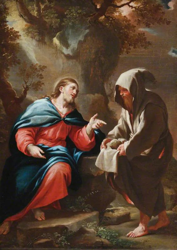 Den frestande djävulen som frestar Kristus att förvandla stenar till bröd - Luca Giordano