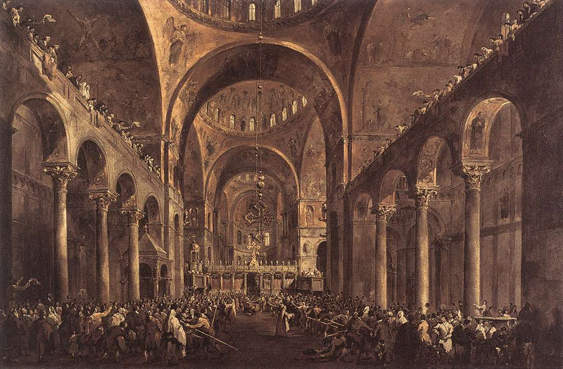 Dogen Alvise IV Mocenigo visar sig för folket i basilikan San Marco 1763 - Francesco Guardi