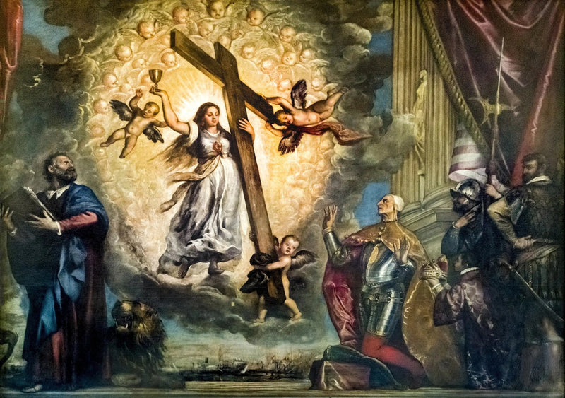 Dogen Antonio Grimani knäböjande framför tron - Titian