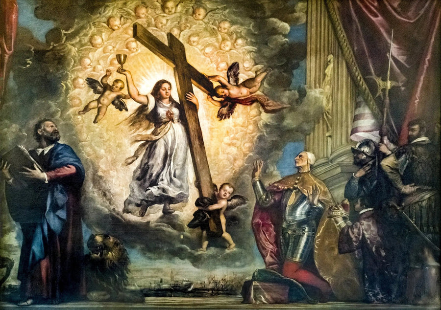 Dogen Antonio Grimani knäböjande framför tron - Titian
