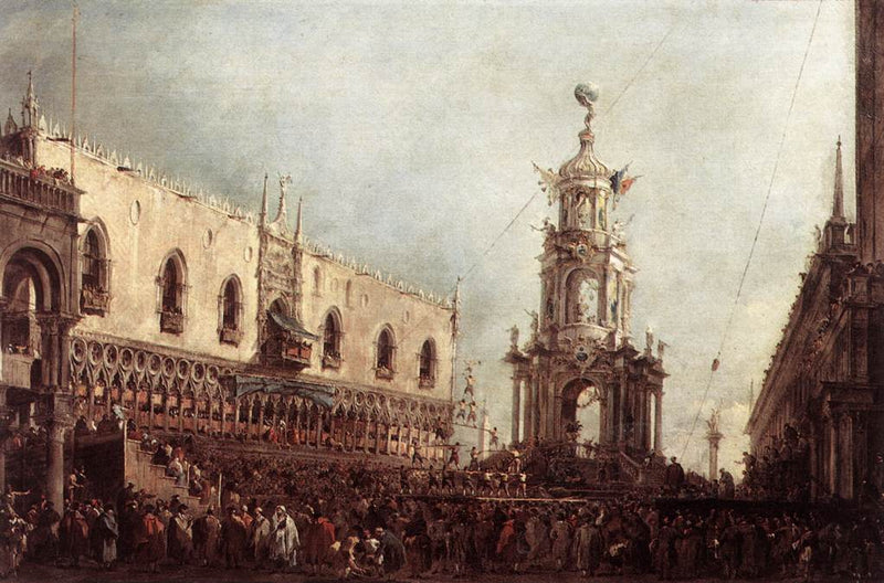 Venetianska dogen deltar i Mardi Gras-festerna på Piazzetta - Francesco Guardi
