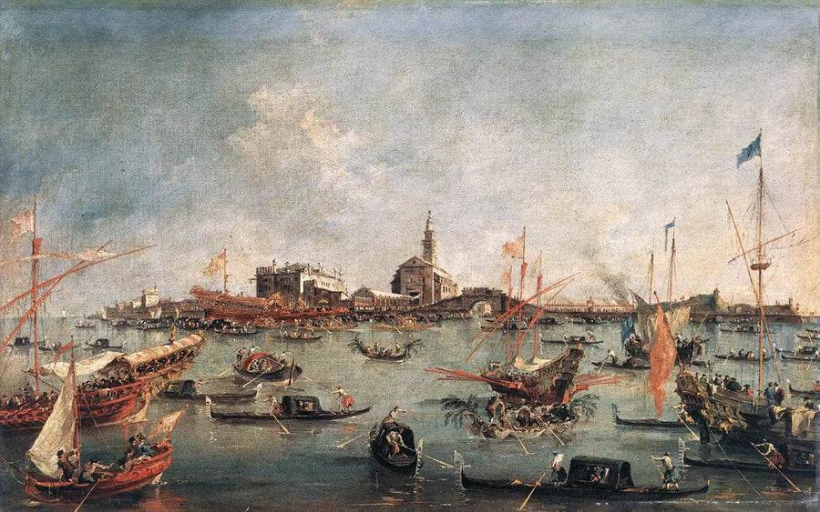 Venetiansk Doge på Bucentaure vid San Nicolò di Lido, på Kristi himmelsfärdsdagen - Francesco Guardi