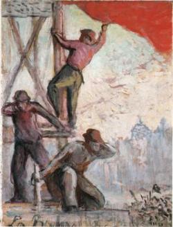 Den röda flaggan eller fackföreningsstriden - Maximilien Luce