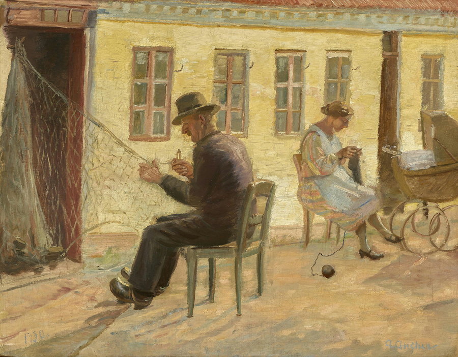 Fisknätet är under reparation. - Anna Ancher