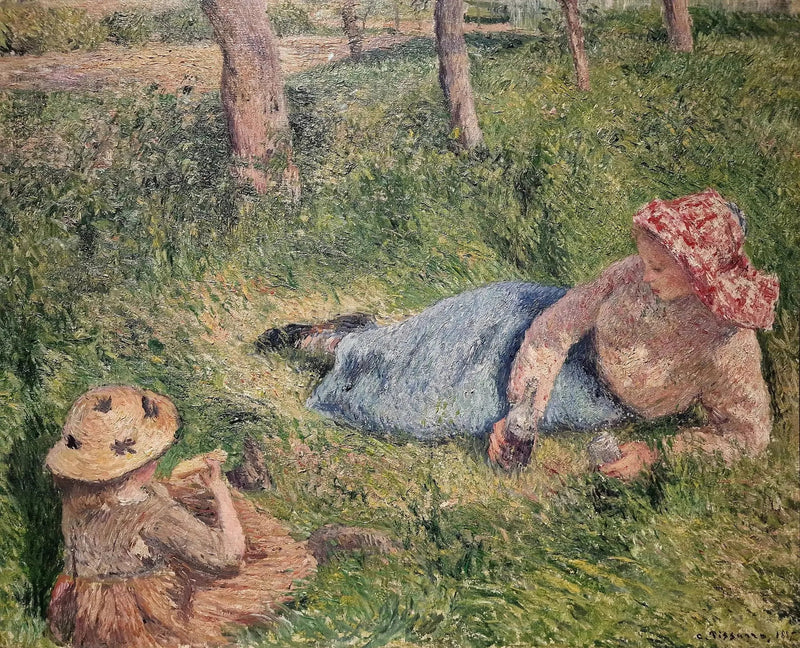 Eftermiddagsmål, barn och ung bonde i vila - Camille Pissarro