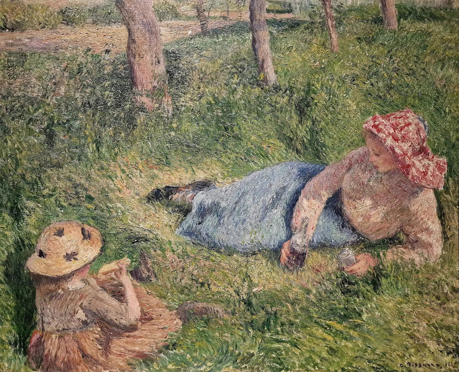 Eftermiddagsmål, barn och ung bonde i vila - Camille Pissarro