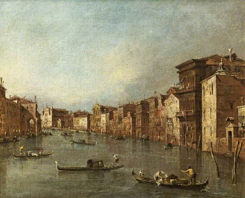 Stora kanalen, Venedig, Italien, mot Santa Maria degli Scalzi och Santa Lucia - Francesco Guardi