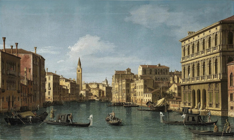 Grand Canal, Venedig, nordvästlig utsikt från Ca' Corner till Ca' Contarini degli Scrigni, med Santa Maria della Carità-klocktornet - Canaletto