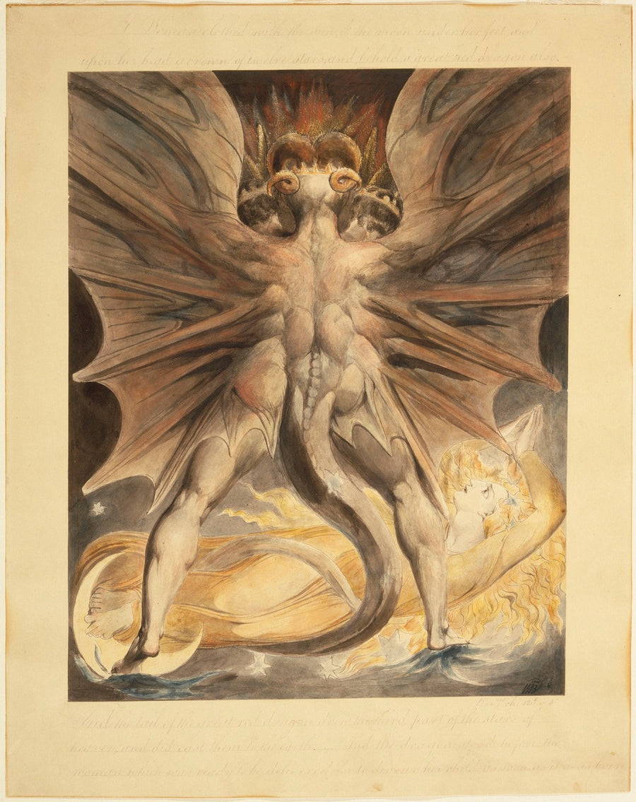 Den stora röda draken och kvinnan klädd i solen (Uppenbarelseboken 12: 1-4) - William Blake