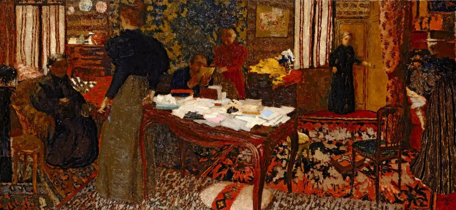 Den stora interiören med sex figurer - Édouard Vuillard