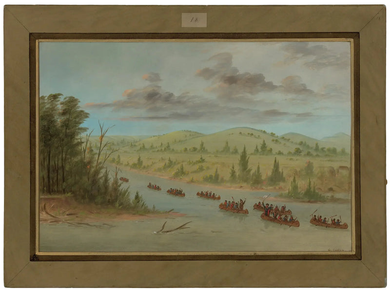 La Salle-gruppen som anländer till Mississippi i kanot. 6 februari 1682 - George Catlin