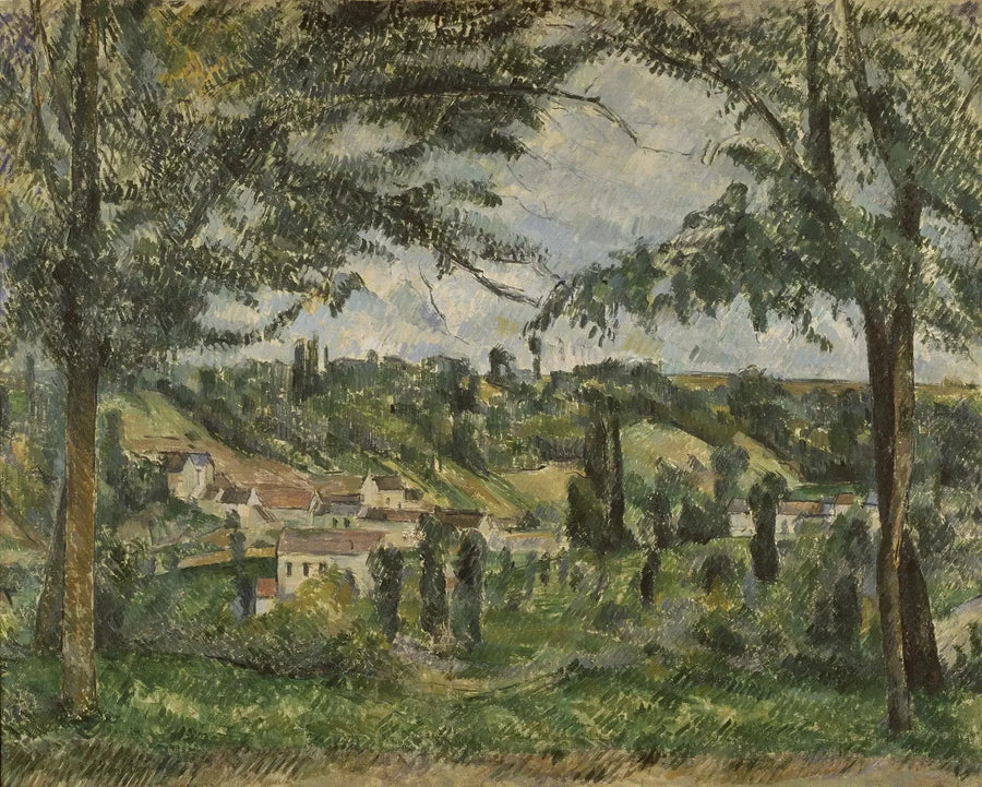 Hameau des Pâtis i Pontoise, inramad av träd - Paul Cézanne