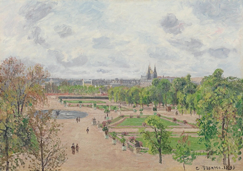 Tuileriernas trädgård, vårmorgon, grått väder - Camille Pissarro