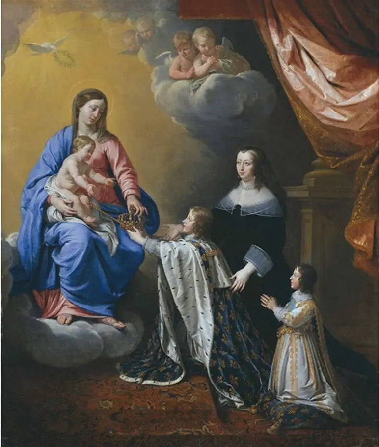 Den unge Ludvig XIV ger sitt kungahuvud till Jungfrun och barnet - Philippe de Champaigne