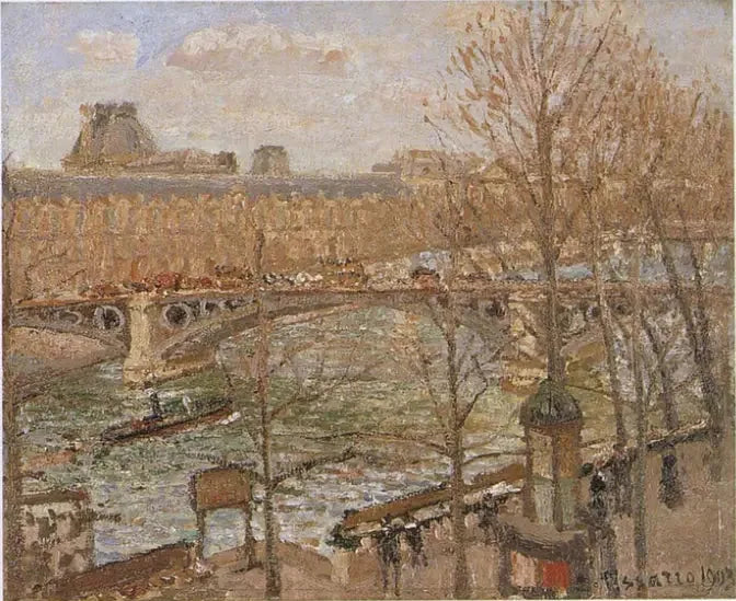 Louvren och Carrouselbron, sol - Camille Pissarro