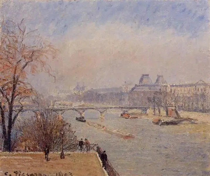 Louvren, morgon, marsdimma - Camille Pissarro